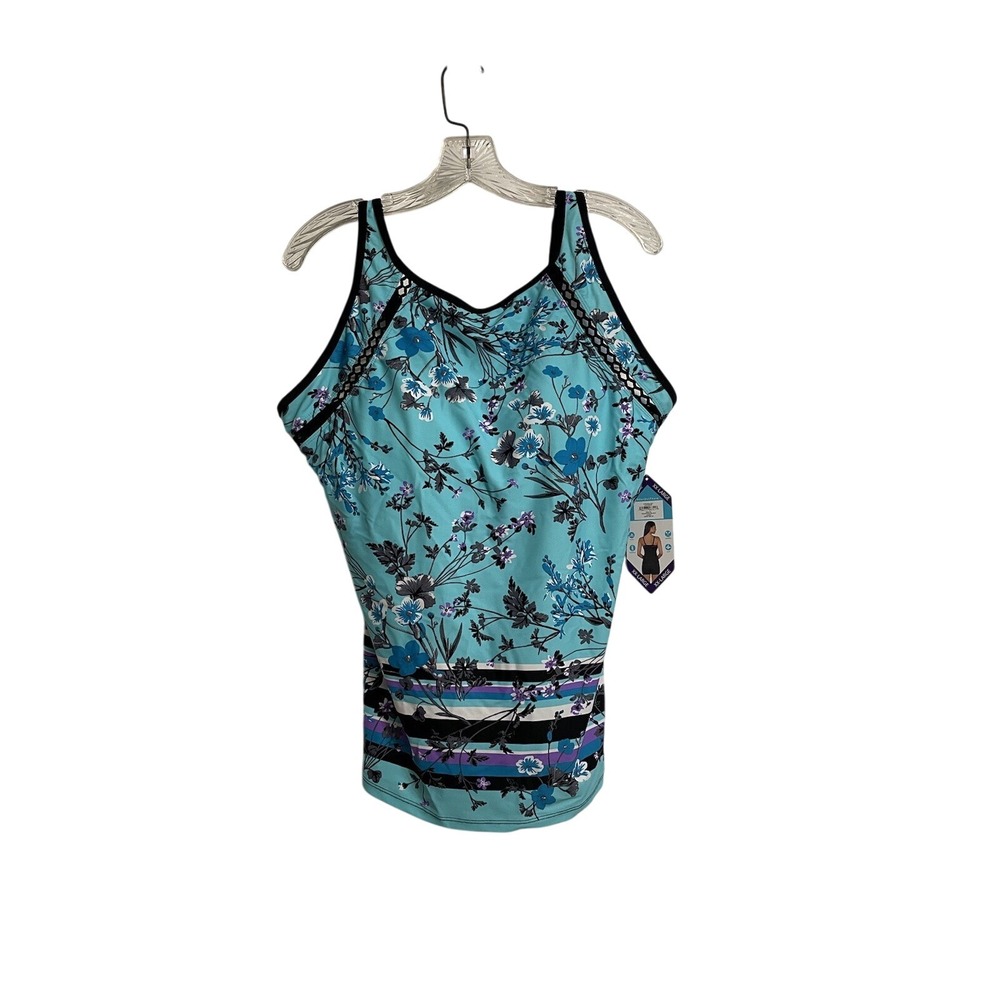 Free Country Blue Aquatopia Floral Blouson‎ Tankini Swim Top Size XXL (18) NWT